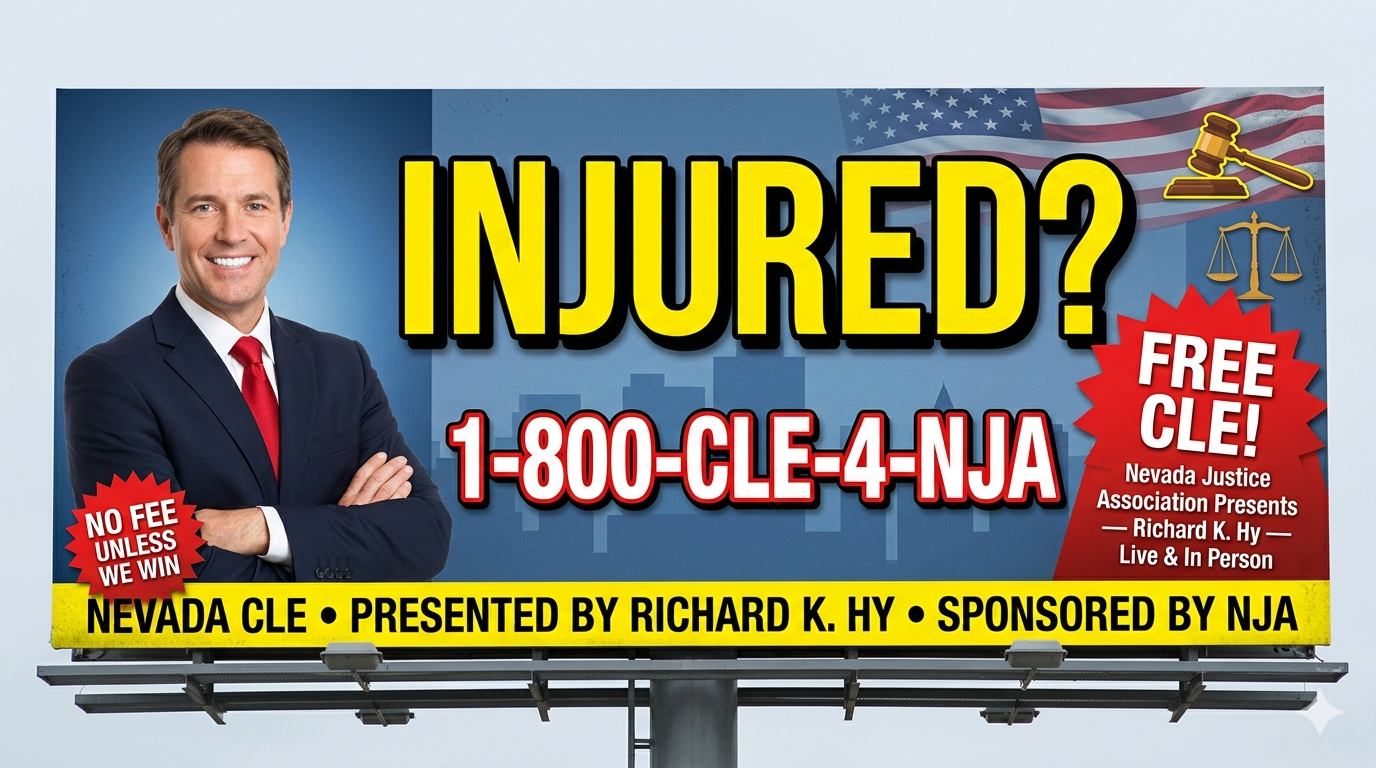 Personal injury attorney billboard parody — 'Injured? 1-800-CLE-4-NJA'